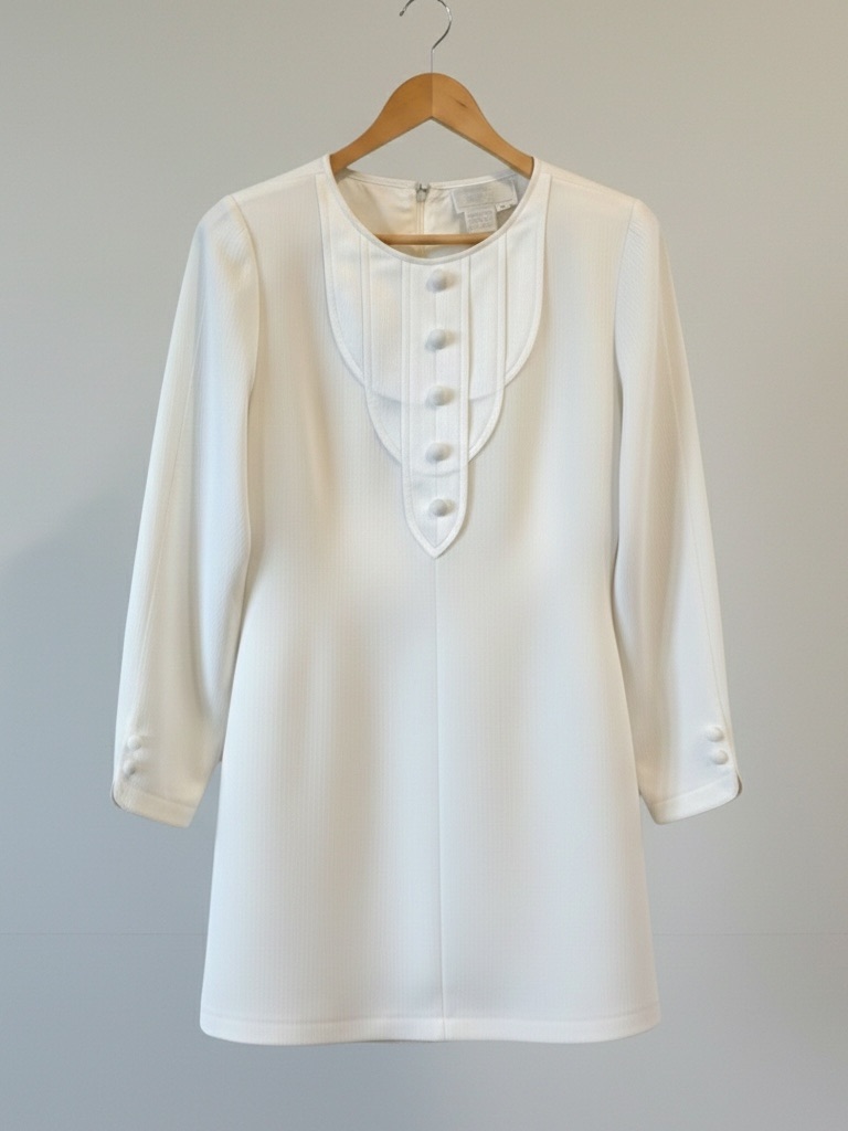 Vintage Simon Chang Ivory Sheath Dress With Decorative Front Placket